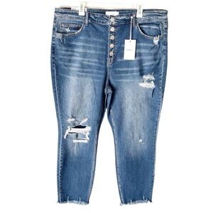 Vervet Blue Jeans Women's 22 Haylie High Rise Skinny Button‎ Fly Distressed NWT
